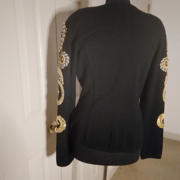 Vintage, black, gold, arabesque, hand-made, beaded, jacket, Large. - Picture 4 of 6
